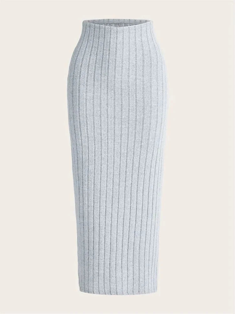 Casual Einfarbig Rippen Strick-Bleistiftrock für Damen